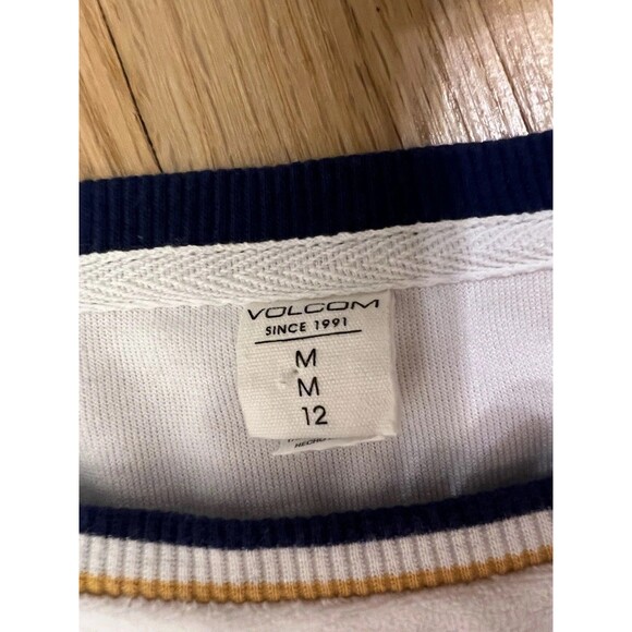 Volcom Terry Cloth Pullover Sweater Mens Medium White Blue Raglan Retro Surf - Picture 4 of 5